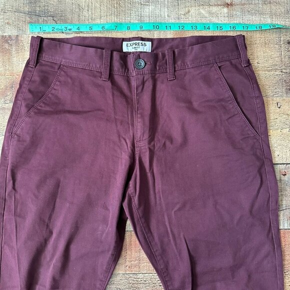 Express Men's Size 31x30" Slim Fit Finn Burgundy Chinos Dress Pants - Picture 2 of 9